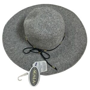 Scala Grey Wool Felt Wide Brim Floppy Hat Adjustable Size‎ Handmade Since 1921